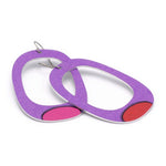 Large hoop earrings in purple with mismatched pink and red dots by ColorUpLife.