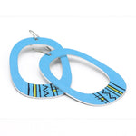 Large tribal-inspired rectangular hoop earrings in light blue by ColorUpLife.