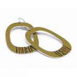 Large tribal-inspired rectangular hoop earrings in olive green by ColorUpLife.