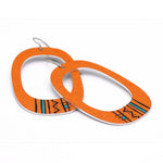 Large tribal-inspired rectangular hoop earrings in orange by ColorUpLife.