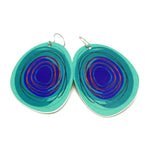 Large solid oval-shaped hoop earrings with blue and green graphics by ColorUpLife.