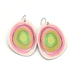 Large solid oval-shaped hoop earrings with light pink graphics by ColorUpLife.