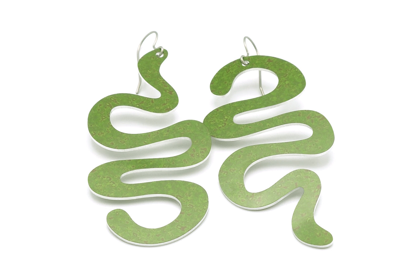 Large green squiggle earrings by ColorUpLife.