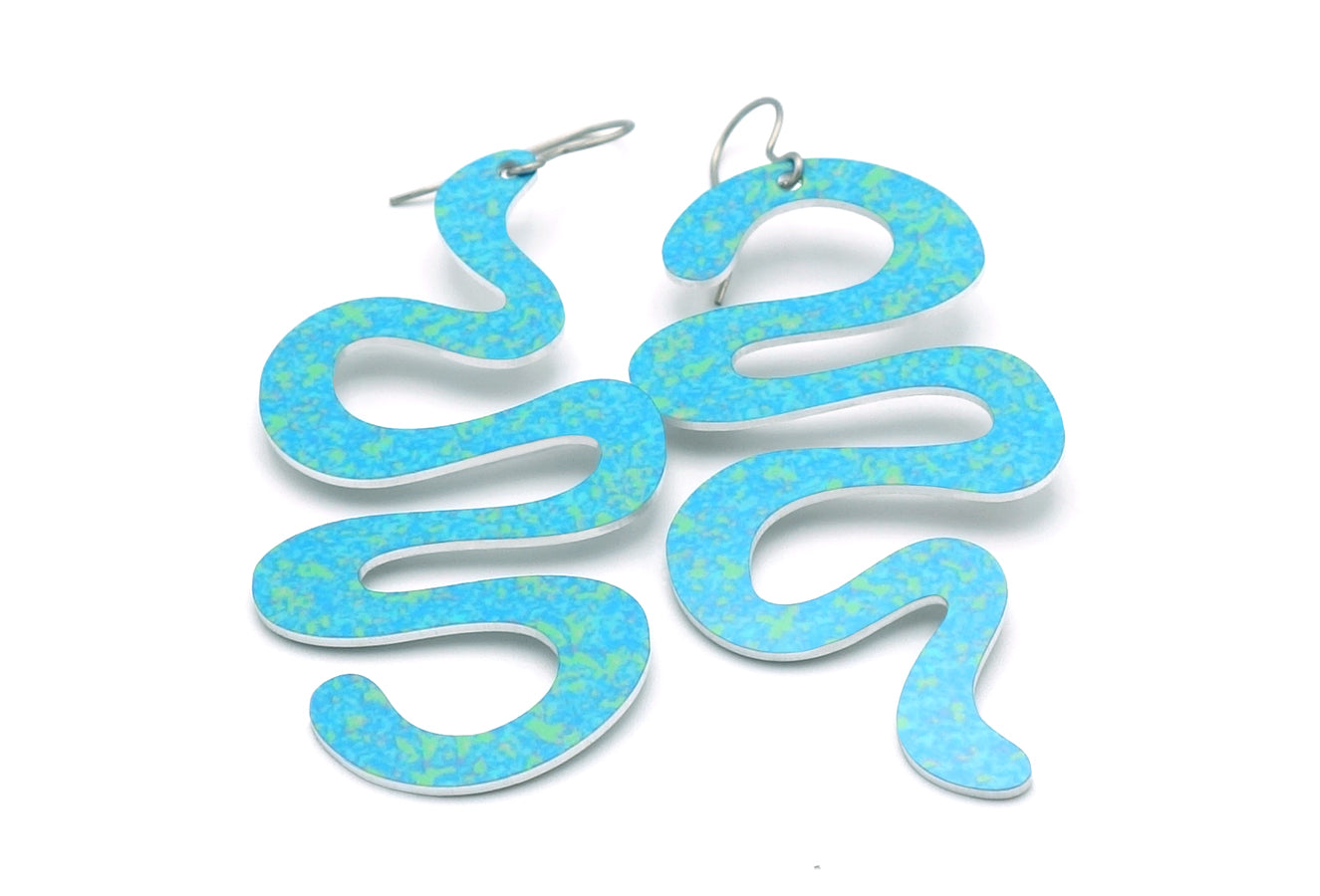 Large light blue squiggle earrings by ColorUpLife.