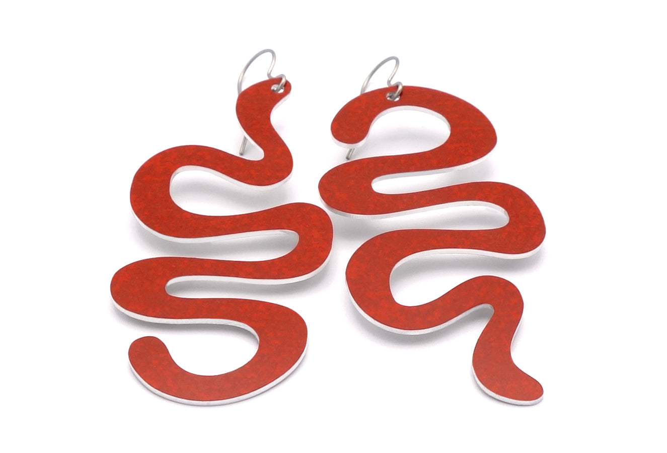 Large red squiggle earrings by ColorUpLife.