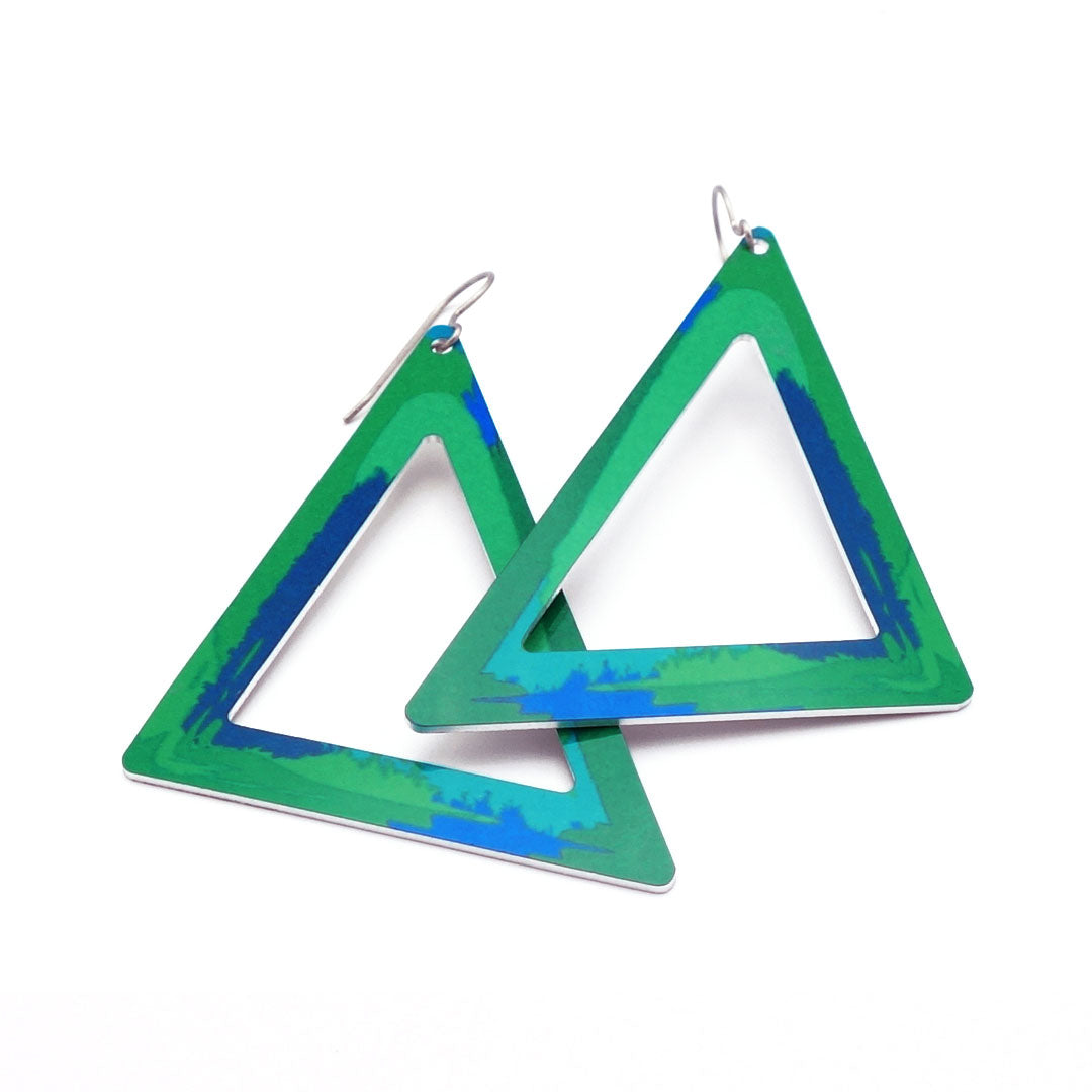 90's inspired, large colorful triangle earrings in green by ColorUpLife.