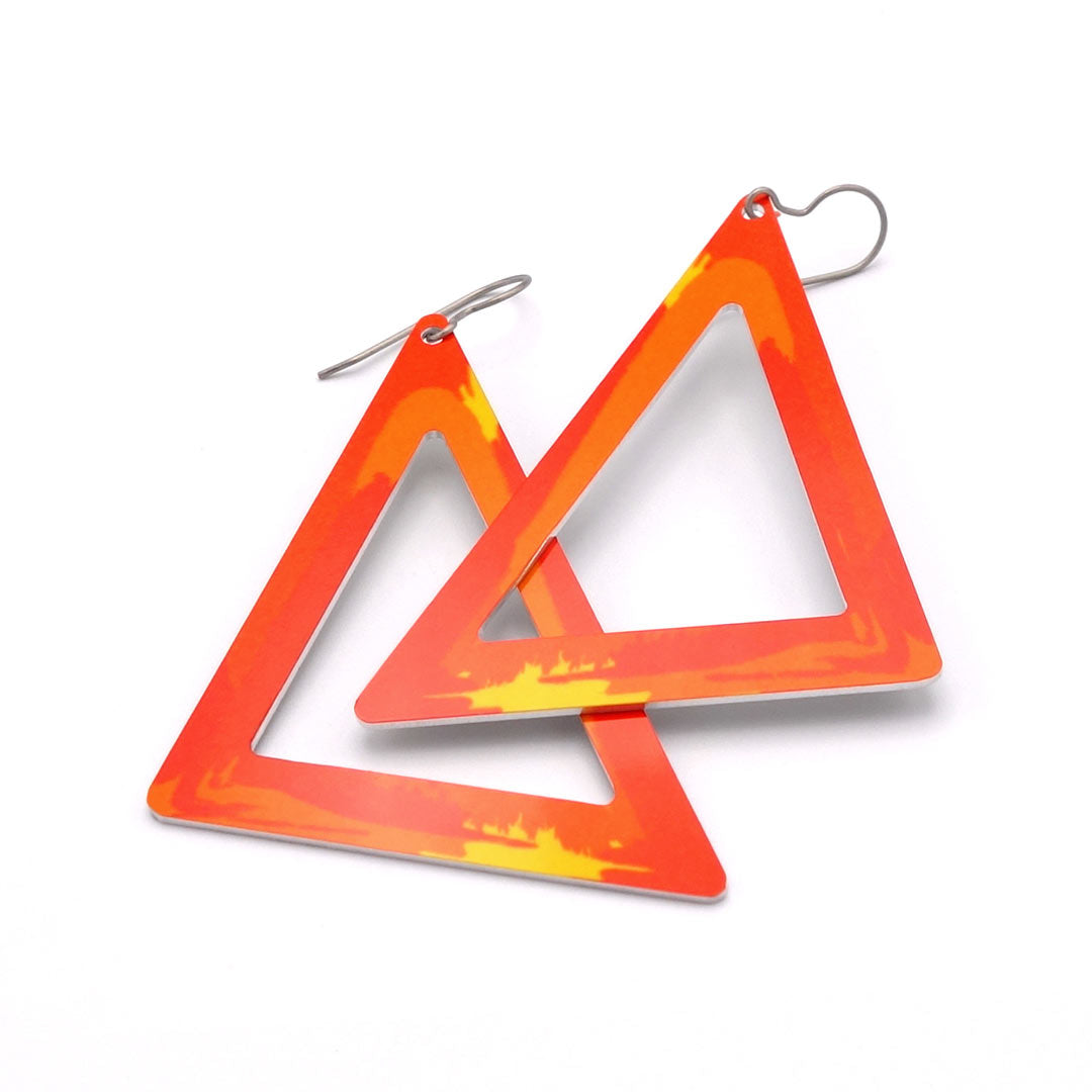 90's inspired, large colorful triangle earrings in orange by ColorUpLife.