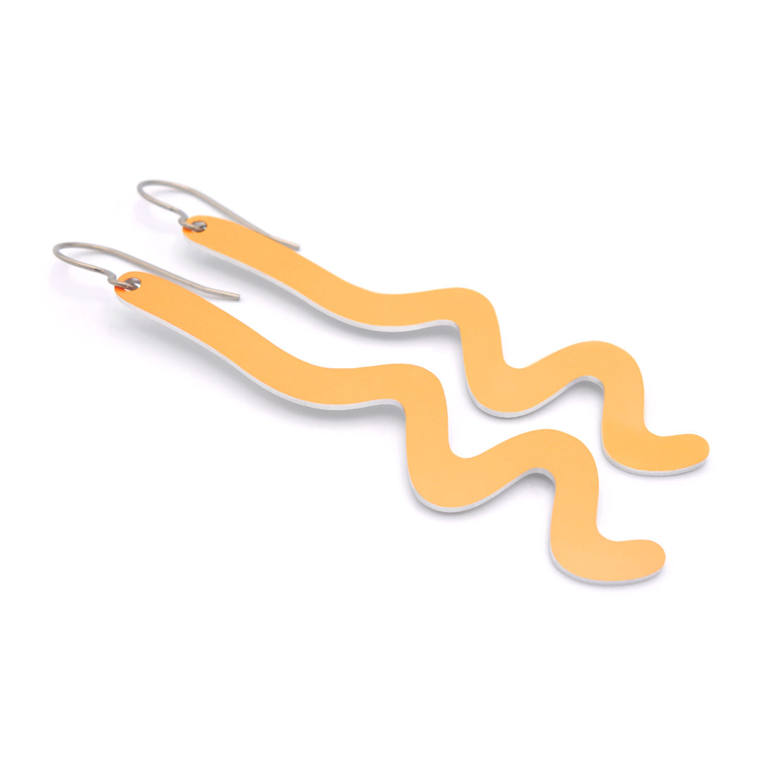 Long zig zag earrings in orange sherbet by ColorUpLife.