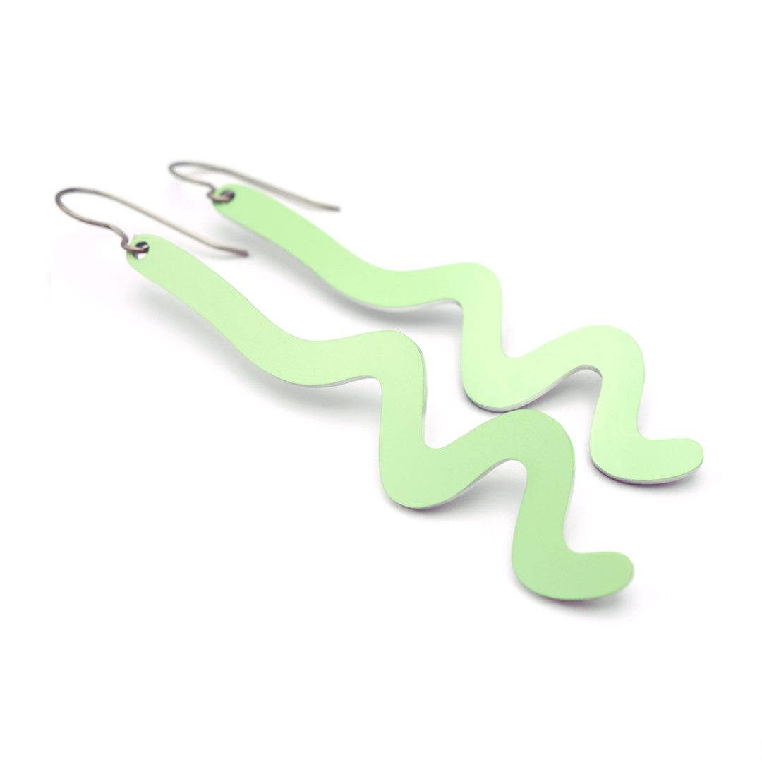 Long zig zag earrings in surf green by ColorUpLife.