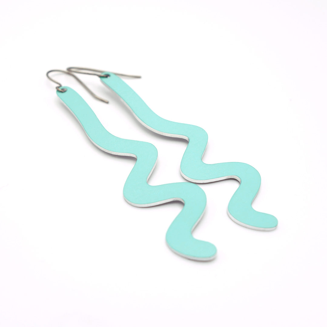 Long zig zag earrings in tropical turquoise by ColorUpLife.