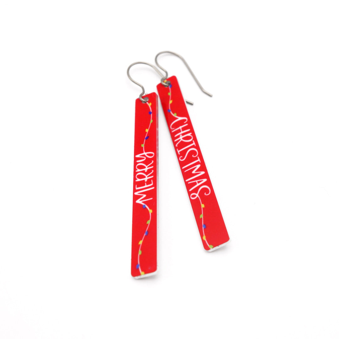 Merry Christmas bar earrings in red by ColorUpLife.